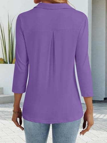 LYHIPSS 3/4 Length Sleeve Womens Tops Purple M - Image 6