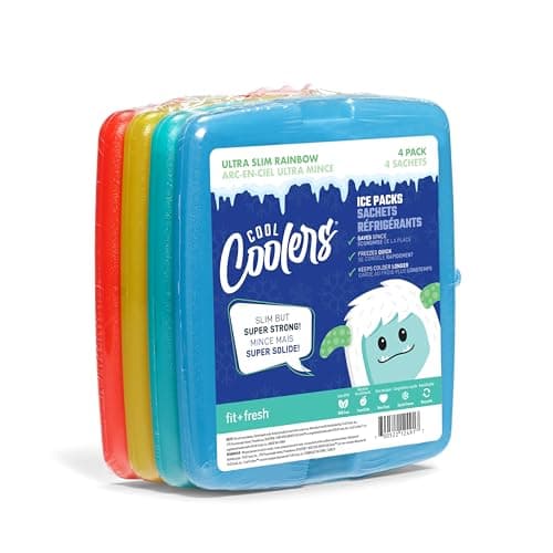 Cool Coolers By Fit & Fresh 4 Pack Slim Ice Packs, Quick Freeze Space Saving Reusable Ice Packs for Lunch Boxes or Coolers, Multi Colored, Single Pack - Image 1