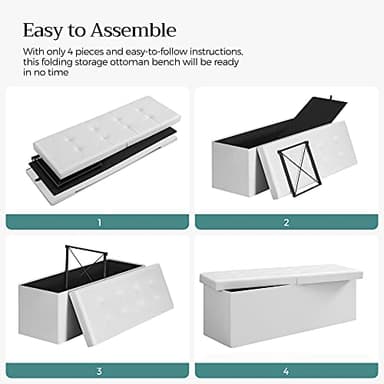 SONGMICS MAZIE Collection - 43 Inches Storage Ottoman Bench with Flipping Lid, Storage Chest with Iron Frame Support, Load 660 lb, for Living Room, Bedroom, Synthetic Leather, White ULSF75WT - Image 7
