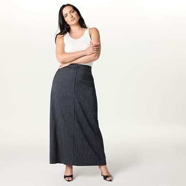 The Drop Women’s Denis Woven Long Column Skirt, Navy Pinstripe, L - Image 7