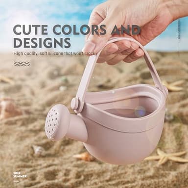 MarcZero 17Pcs Silicone Beach Toys,Modern Baby Beach Toys,Travel Friendly Beach Set,Silicone Bucket, Watering Can, Shovel, 12 Sand Molds, Beach Bag,Silicone Sand Toys for Toddlers, Kids (Pink) - Image 6