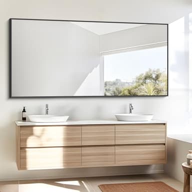 BONEWEI Bathroom Mirror,30x60 inch Large Wall Mirror for Bathroom Wall Mounted Black Rectangle Corner Mirrors,Black Bathroom Mirror for Living Room,Farmhouse,Bedroom Entryway,Horizontal/Vertical - Image 2