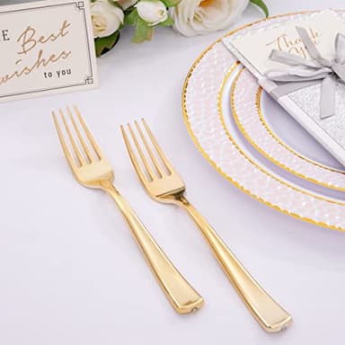 Liacere 200pcs Gold Plastic Forks - Heavyweight - 7.4 Inch Heavy Duty Forks - Gold Plastic Silverware Perfect For Parties & Weddings & Restaurants & New Year And Daily Using&Fall Decor - Image 7