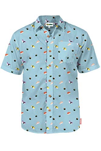Tipsy Elves Blue Sushi Hawaiian Shirts for Men - Casual Beach & Summer Party Shirts for Men - Stretch Fabric with Modern Fit - Fun Design for Parties & Vacation - Medium - Image 1