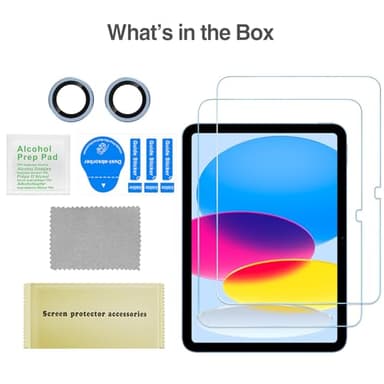 ProCase Screen Protector for iPad A16 2025 11th/10th 2022 Generation (11-inch/10.9), 2 Tempered Glass Films with 2 Camera Lens Protectors -Blue - Image 8