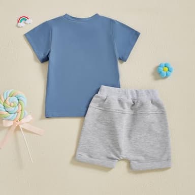 Toddler Baby Boy Summer Outfit Short Sleeve T Shirt Top Casual Shorts Set Infant Newborn Clothes 6 12 18 24 Month 2T (Blue Handsome, 18-24 Months) - Image 3
