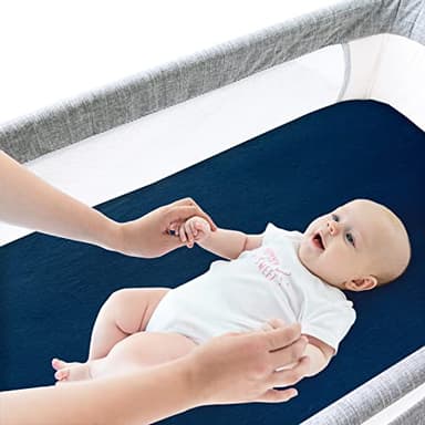 Bassinet Sheets Fit for Halo Bassinest Swivel/Flex/Glide Sleeper and 4moms mamaRoo Sleep Bassinet,100% Cotton, 2 Pack, Ultra Soft Bassinet Sheet, Gray and Navy Blue - Image 5