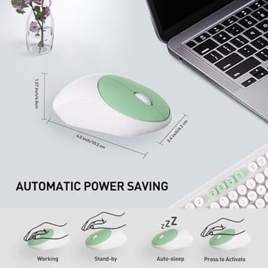 FD 2.4GHz Wireless Keyboard and Mouse Set with Switch Button - Full-Size Keyboard - Compatible for Windows/Laptop/PC/Notebook/Smart TV and More - Milky White Green Colorful - Image 5