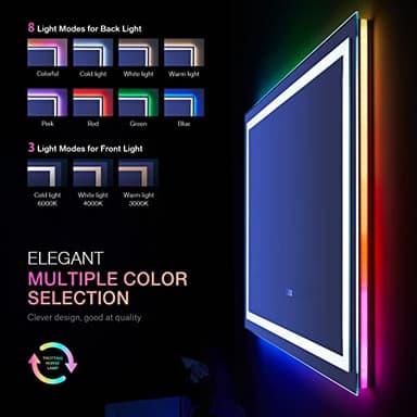 LOAAO 36"X36" LED Bathroom Mirror with Lights, Anti-Fog, Dimmable, RGB Backlit + Front Lighted, Bathroom Vanity Mirror for Wall, Memory Function - Image 2
