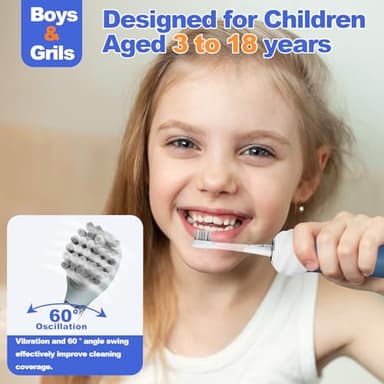 Acelike UV Self Clean Kids & Toddlers Electric Toothbrush | Improve Safe and Hygiene | Soft Bristles | Easy-Grip Silicone Handle | 4 Modes & 2-Min Timer | One Charge Last 60 Days | Age 3+ (Blue) - Image 3