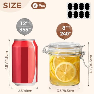 ComSaf 8oz Small Airtight Glass Jars Set of 6 with Lid Food Storage Jar Round, Mini Storage Container with Clear Preserving Seal Wire Clip Fastening for Kitchen Canning, Jam, Spice, Honey, Mason Jars - Image 2