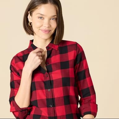 Amazon Essentials Women's Regular-Fit Long-Sleeve Lightweight Plaid Flannel Shirt, Red Buffalo Check, X-Large - Image 4