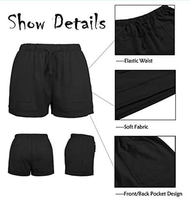 ONLYSHE Womens Elastic Waist Summer Wide Leg Shorts with Drawstring Pockets Black XL - Image 4