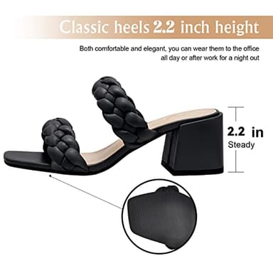 Athlefit Women's Braided Heeled Sandals Strappy Square Open Toe Heels Backless Mules Slip On Block Heels Black Size 10 - Image 3