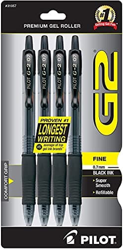 Pilot G2 Premium Gel Roller Pens 0.7, Fine Point Smooth Writing Pens Black, Pack of 4 - Image 1