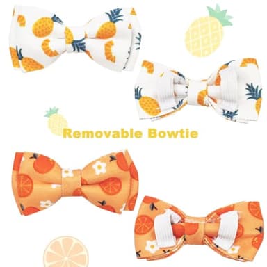 Fruit Cat Collar with Bow Tie Bell and Pendants Breakaway Adjustable Kitten Collars for Spring Summer Pineapple and Orange Pattern - Image 4