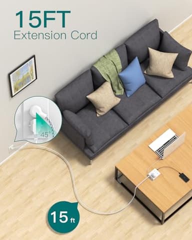 15Ft Long Surge Protector Power Strip, Addtam Extension Cord with 8 AC Outlets and 4 USB Ports(1 USB C), 3-Side Outlet Extender Strip, Flat Plug, Wall Mount, Dorm Home Office Essential, ETL Listed - Image 2