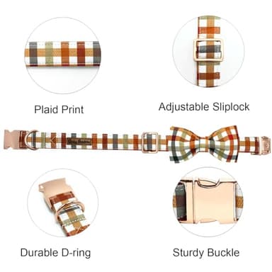 Bobo Rainbow Dog Collar Autumn Pet Collar Plaid Print Fall Soft Cute Pet Collar with Bow Tie Adjustable Metal Buckle Collar Gift Collar for Medium Dogs - Image 2