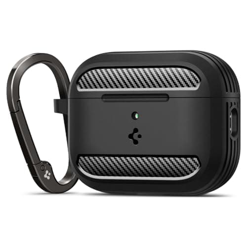 Spigen for AirPods Pro 3 Case, Rugged Armor Compatible with AirPods Pro 3rd Generation Case (2025), Shockproof Protective Cover with Carabiner - Matte Black - Image 1