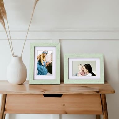 Egofine 4x6 Picture Frames Set of 4, Made of Solid Wood Covered by Plexiglass 3.5x5 with Mat or 4x6 without Mat, for Table Top Display and Wall Mounting Photo Frame Rustic Green - Image 5