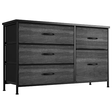 Nicehill Black Dresser for Bedroom with 5 Drawers, Chests of Drawers for Closet, Clothes, Nursery, Bedroom Dresser with Drawers,Black Wood Grain - Image 1