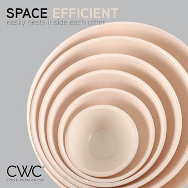 COOK WITH COLOR Mixing Bowls with Lids - 12 Piece Plastic Nesting Bowls Set includes 6 Prep Bowls and 6 Lids, Non Slip Bottom and Embossed Design - Microwave Safe (Cream) - Image 2