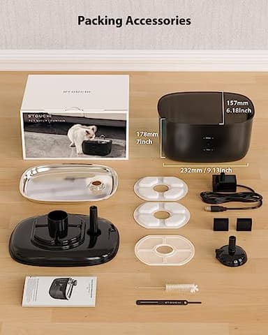 Stouchi Stainless Steel Pet Water Fountain - 85oz/2.5L, LED Light, Ultra-Quiet Cat & Dog Dispenser, Multiple Pets, Black - Image 7