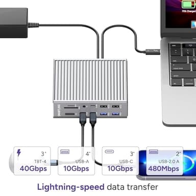 Smartlinx Thunderbolt 4 Dock – 21 Ports, Dual 4K or Single 8K Display, 40Gbps, 90W Charging, USB-C/A Docking Station, Compatible with Windows/Mac/Chrome - Laptop Docking Station Dual Monitor - Image 6