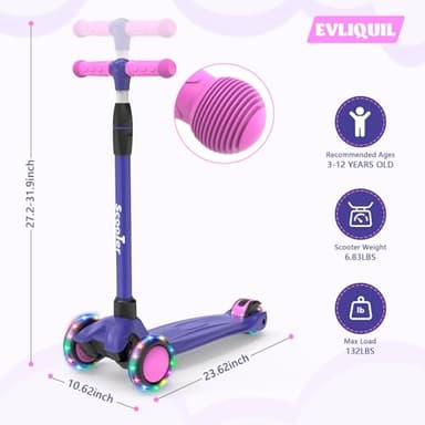 Kids Scooter,LED Lighted Wheels and 3 Adjustable Height Handlebars Scotters for Kids 3-12,3 Wheel Toddler Kick Scotter for Boys & Girls up to 132 Lbs. - Image 4