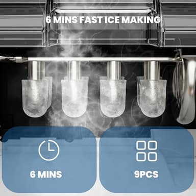 KISSAIR Ice Makers Countertop, Portable Ice Maker with Handle, 26.5 lbs/24H, 9 Bullet Ice Cubes in 6 Mins, Self-Cleaning Ice Machine with Basket and Scoop for Home, Kitchen, RV, Camping (Black) - Image 5