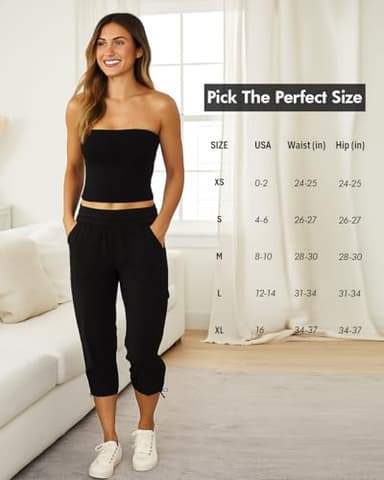 RBX Active Women's Cargo Capri Pant with Pockets Fashion Lightweight Woven with Drawstring Jet Black L - Image 5