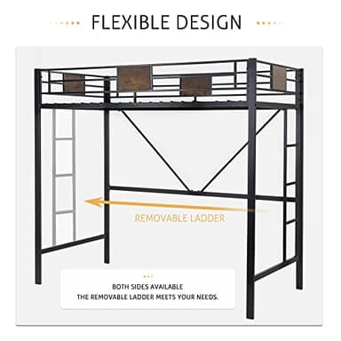 SHA CERLIN Loft Bed Twin Size with Ladder and Guardrail,Rustic Design,Metal Slats Support No Box Spring Needed Small Space Saving Furniture for Bedroom Dorm - Image 5