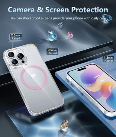 FNTCASE for iPhone 14 Pro Case: for iPhone 13 Pro Case Clear Magnetic Drop Protective Slim Cases | Transparent Shockproof Thin Anti-Yellowing Cover Rugged Hard Crystal TPU Phonecase (D-Pink) - Image 6