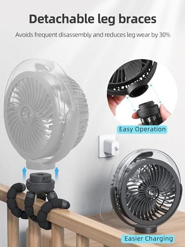 Misting Stroller Fan, 6000mAh Battery Operated Portable Fan with Light & 360° Pivoting, Personal Fans with Flexible Tripod for Baby, Office, Travel,Treadmill,Outdoors - Image 4