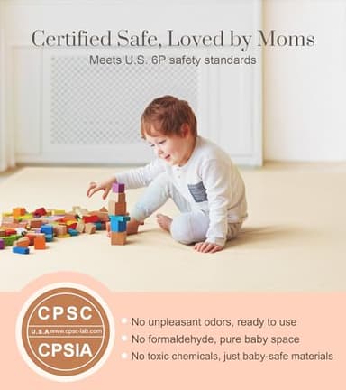 Baby Mat for Floor, Thick Soft Non-Toxic Vegan Leather Baby Play Mat, Waterproof Foam Play Mat, Padded Play Mat for Baby, 50x50 Playpen Mat, Infant Playmat for Baby Girls and Boys, Beige - Image 8