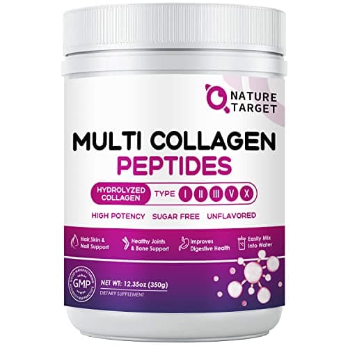 NATURE TARGET Multi Collagen Peptides Powder - Type I, II, III, V, X - Hydrolyzed Collagen Peptides with Vitamin C Hyaluronic Acid, Supports Skin Hair Nail & Joint, Grass-Fed, Non-GMO, 35 Servings - Image 1