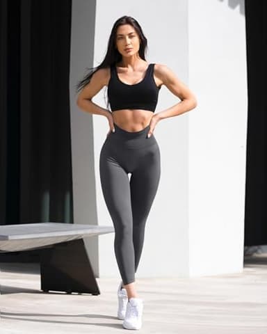 OQQ Women's 2 Piece Yoga Legging Seamless Workout High Waist Butt Liftings Athletic Leggings Black Darkgrey - Image 2