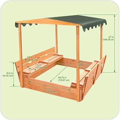 Badger Basket Cedar Sandbox for Kids with Canopy & Benches - Outdoor Convertible Wooden Sandbox with Lid, UV Shade & Built-In Seating - Backyard Playset (46.5 x 46.5 x 57) - Image 4