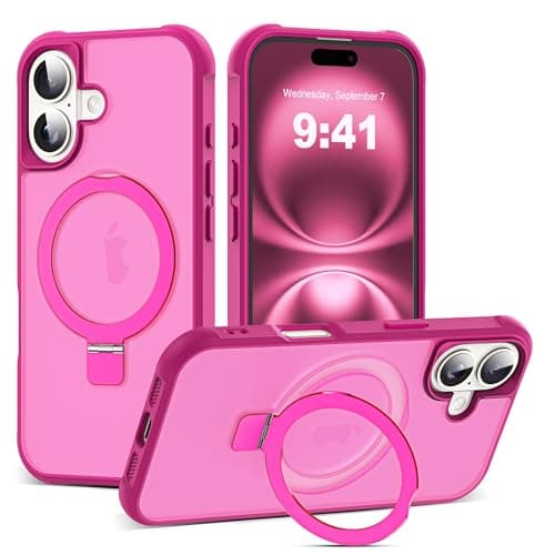 SKYLMW Compatible with iPhone 16 Case with Invisible Magnetic O-Ring Stand Military-Grade Translucent Case for iPhone 16 6.1" [Compatible with Mag-Safe][Great Grip Feeling], Rose - Image 1