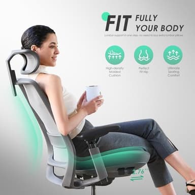 COLAMY Ergonomic Office Chair, High Back Computer Executive Desk Chair with Lumbar Support, Adjustable Headrest and 4D Arms, Slide Seat-BlackGrey - Image 9