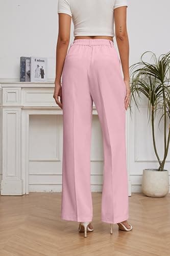 FUNYYZO Women Suit Pants Wide Leg Pants High Elastic Waisted in The Back Business Work Trousers Long Straight Pink - Image 6