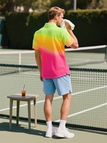 uideazone Mens Golf Shirt Short Sleeve Bright Color Gradient Polo Shirts Dry Fit Performance Moisture Wicking Neon Golf Polos - Image 3
