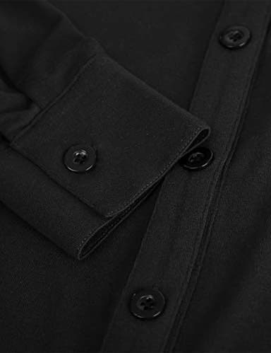 DJT Womens Soft Stretchy Knit Plaid Shirts Roll Up Long Sleeve Collared Button Down Blouses Tops X-Large Solid Black - Image 5