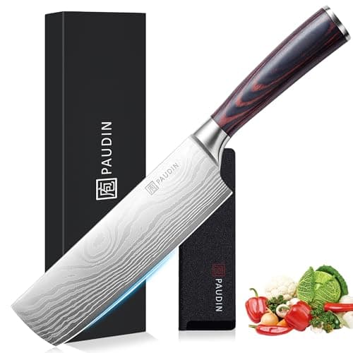 PAUDIN Nakiri Knife - 7" Razor Sharp Meat Cleaver and Vegetable Kitchen Knife, High Carbon Stainless Steel, Multipurpose Asian Chef Knife for Home and Kitchen with Ergonomic Handle - Image 1