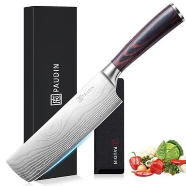 PAUDIN Nakiri Knife - 7" Razor Sharp Meat Cleaver and Vegetable Kitchen Knife, High Carbon Stainless Steel, Multipurpose Asian Chef Knife for Home and Kitchen with Ergonomic Handle - Image 1