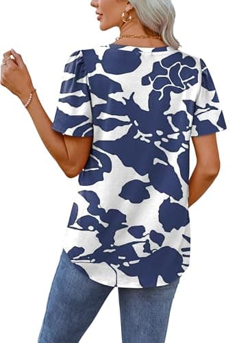 OFEEFAN Womens Tops Summer Tops for Women 2025 Puff Sleeve Beach Vacation Outfits Plain Tee Blouses Casual Dressy Tshirts Shirts Floral M - Image 5
