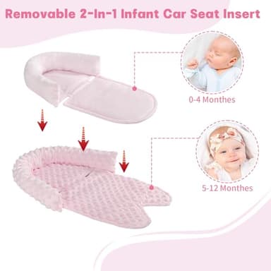Infant Car Seat Insert, HNHUAMING Baby Car Seat Head & Body Support with 2 Straps Pads, Ultra Soft Newborn Preemie Carseat Insert Cushion for Girls Boys, Fits Car Seat, Stroller, Swing, Bouncer, Pink - Image 4