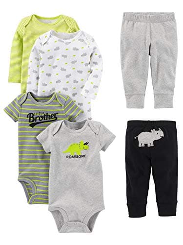 Simple Joys Baby Boy's 6 piece Little Character sets Sleepwear, Green/Grey Rhino, 18 Months - Image 1