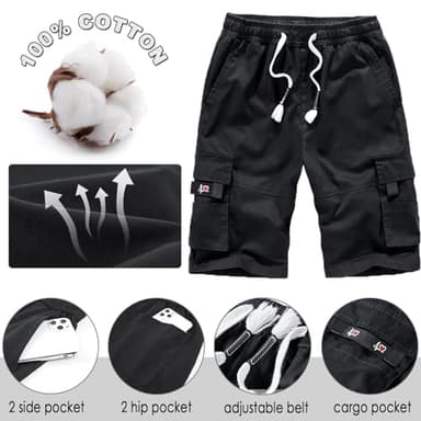 XinYangNi Men Cargo Shorts Elastic Waist Drawstring Cotton Loose Fit Casual Lightweight Outdoor Multi Pocket Twill Pants Khaki US 36 - Image 2