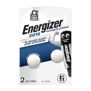 Energizer CR2016 Batteries (2 Pack) - 3V Lithium Button Batteries - The First 3 in 1 Child Shield Battery - Color Alert Technology - 12 Years of Storage - Image 1